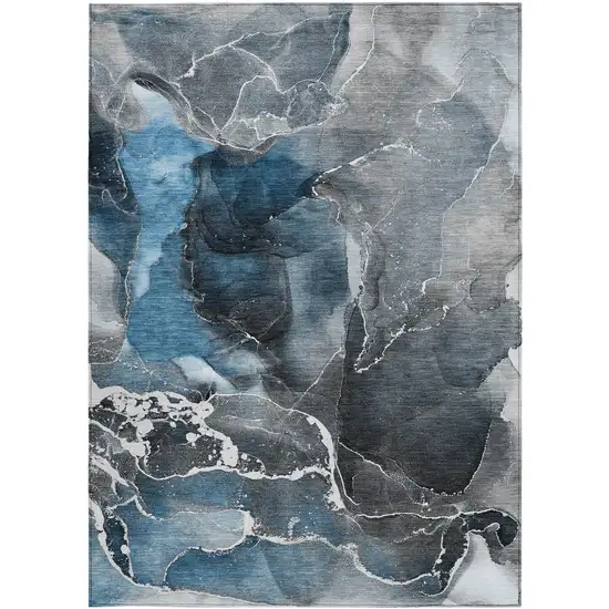 Ivory Blue and Gray Abstract Washable Non Skid Indoor Outdoor Area Rug Photo 4