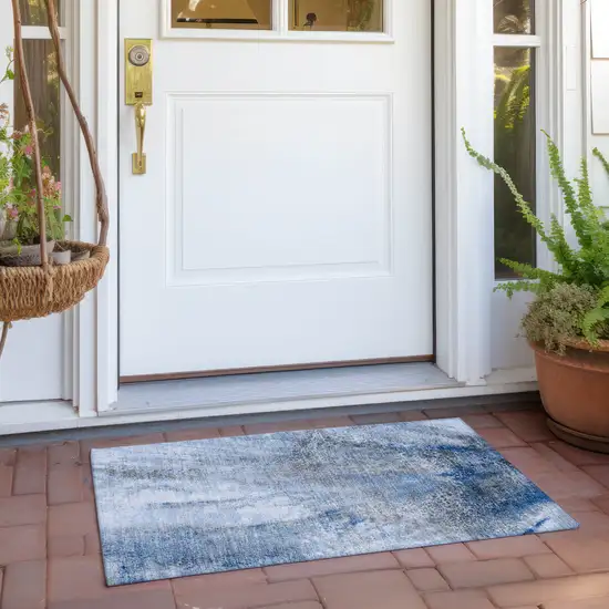 Ivory Blue and Gray Abstract Washable Non Skid Indoor Outdoor Area Rug Photo 8