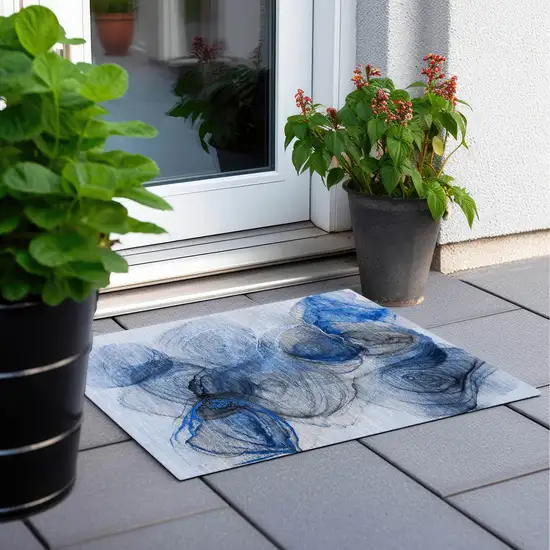 Ivory Blue and Gray Abstract Washable Non Skid Indoor Outdoor Area Rug Photo 8