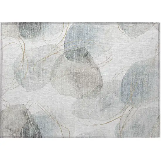 Ivory Blue and Gray Abstract Washable Non Skid Indoor Outdoor Area Rug Photo 4