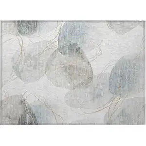 Photo of Ivory Blue and Gray Abstract Washable Non Skid Indoor Outdoor Area Rug