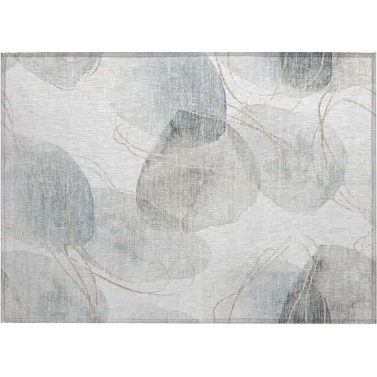 Ivory Blue and Gray Abstract Washable Non Skid Indoor Outdoor Area Rug Photo 2