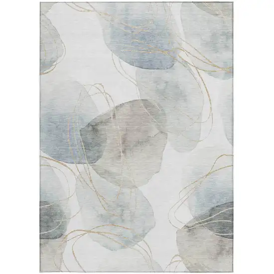 Ivory Blue and Gray Abstract Washable Non Skid Indoor Outdoor Area Rug Photo 4