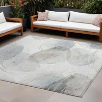 Photo of Ivory Blue and Gray Abstract Washable Non Skid Indoor Outdoor Area Rug