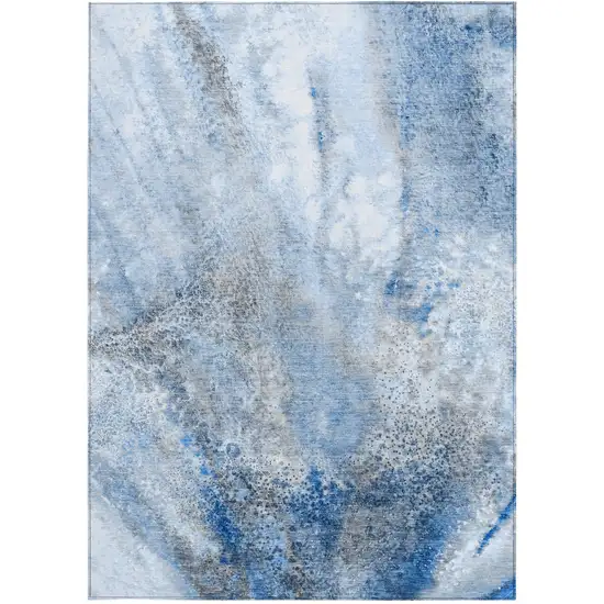 Ivory Blue and Gray Abstract Washable Non Skid Indoor Outdoor Area Rug Photo 4