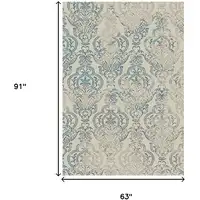 Photo of Ivory Blue and Gray Damask Distressed Area Rug