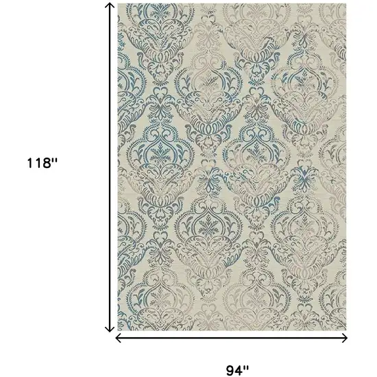 Ivory Blue and Gray Damask Distressed Area Rug Photo 5