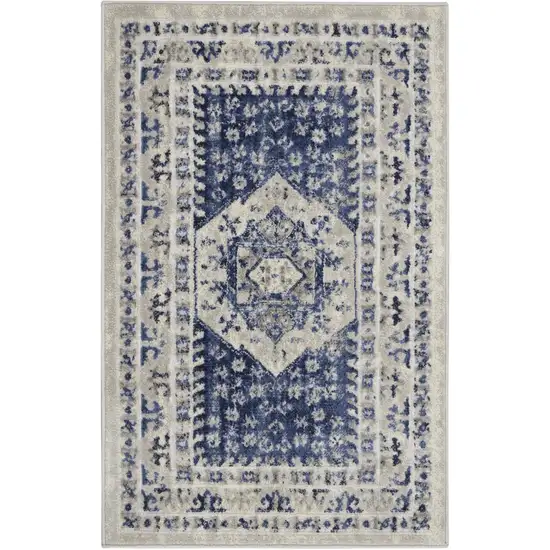 Ivory Blue and Gray Floral Area Rug Photo 2