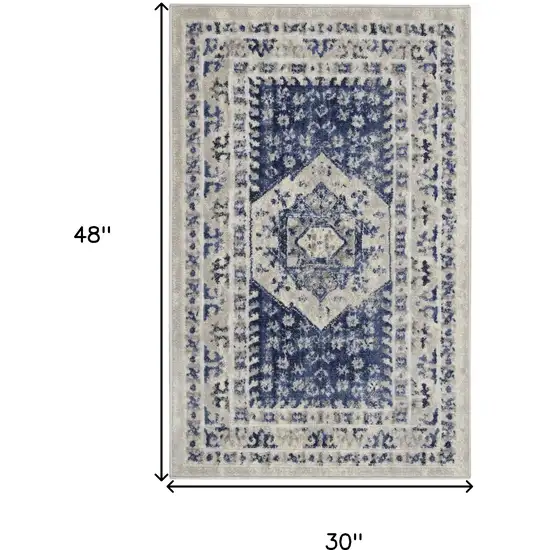 Ivory Blue and Gray Floral Area Rug Photo 3