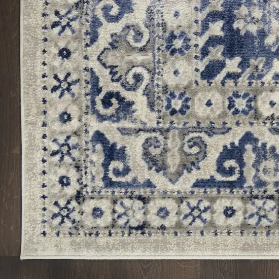 Ivory Blue and Gray Floral Area Rug Photo 4