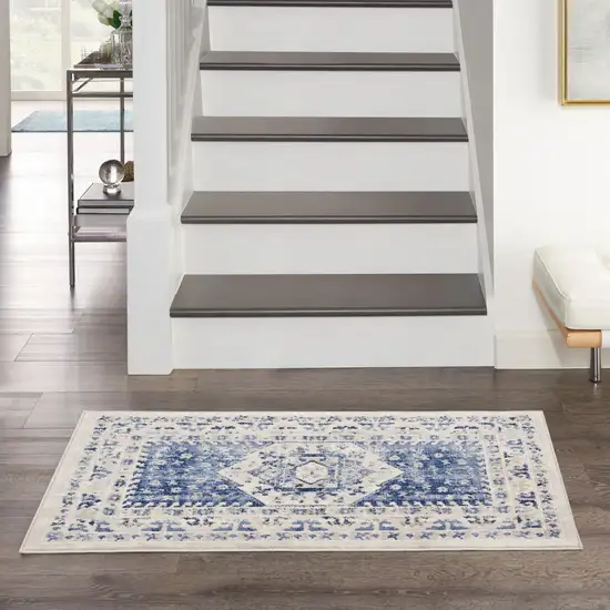 Ivory Blue and Gray Floral Area Rug Photo 8