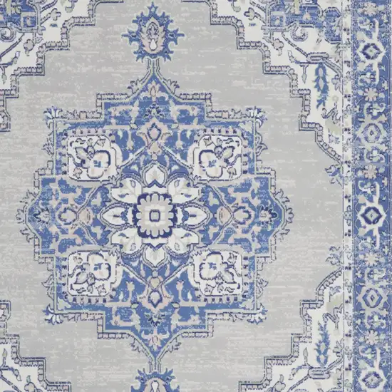 Ivory Blue and Gray Floral Distressed Non Skid Area Rug Photo 6