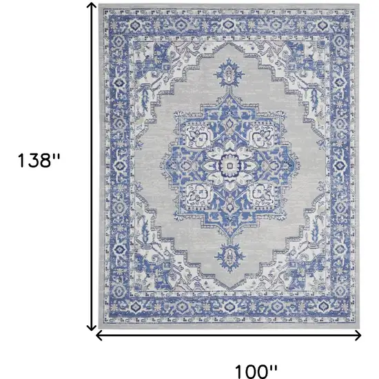 Ivory Blue and Gray Floral Distressed Non Skid Area Rug Photo 3