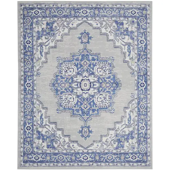 Ivory Blue and Gray Floral Distressed Non Skid Area Rug Photo 2