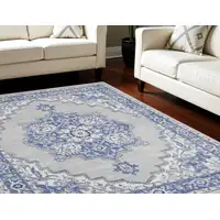 Photo of Ivory Blue and Gray Floral Distressed Non Skid Area Rug