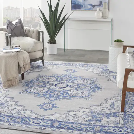 Ivory Blue and Gray Floral Distressed Non Skid Area Rug Photo 9