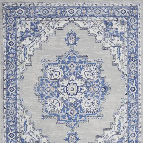 Ivory Blue and Gray Floral Distressed Non Skid Area Rug Photo 7