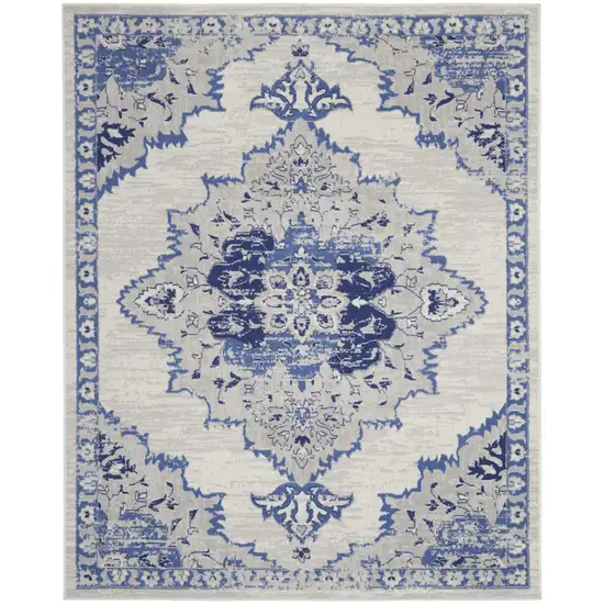 Ivory Blue and Gray Floral Medallion Distressed Non Skid Area Rug Photo 2