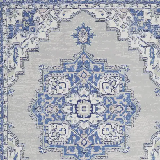 Ivory Blue and Gray Floral Medallion Distressed Non Skid Area Rug Photo 6