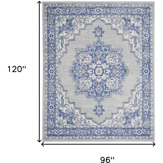 Ivory Blue and Gray Floral Medallion Distressed Non Skid Area Rug Photo 3