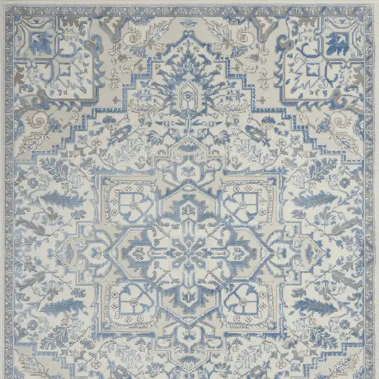 Ivory Blue and Gray Floral Medallion Non Skid Area Rug Photo 7