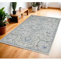 Photo of Ivory Blue and Gray Floral Medallion Non Skid Area Rug