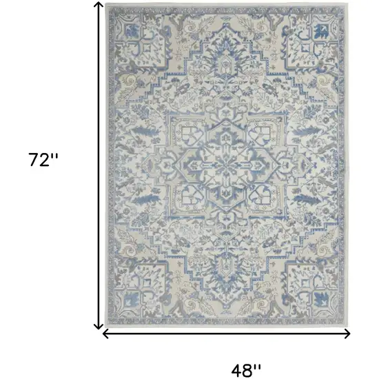 Ivory Blue and Gray Floral Medallion Non Skid Area Rug Photo 3