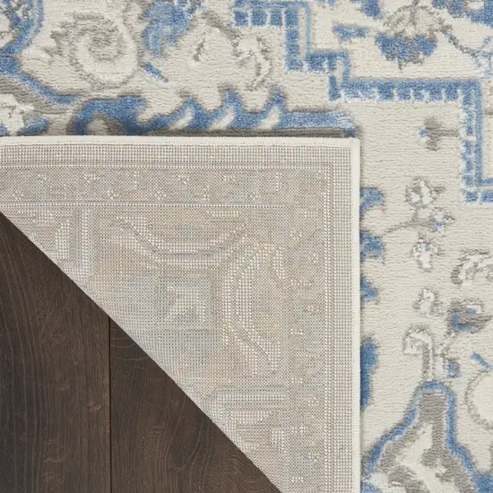 Ivory Blue and Gray Floral Medallion Non Skid Area Rug Photo 5