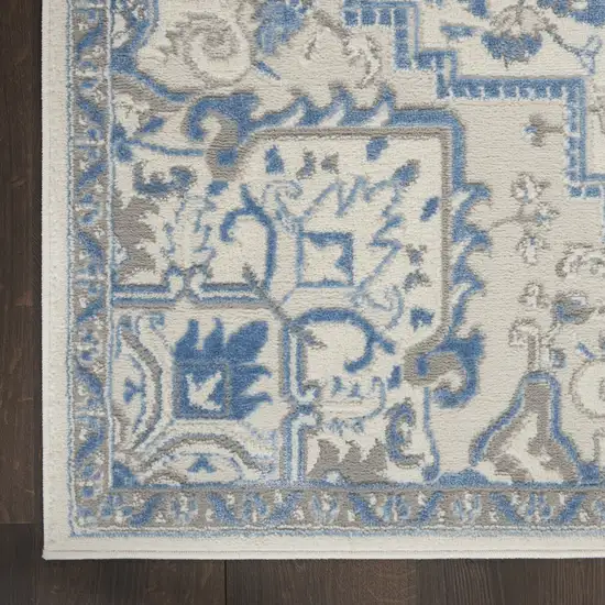 Ivory Blue and Gray Floral Medallion Non Skid Area Rug Photo 4