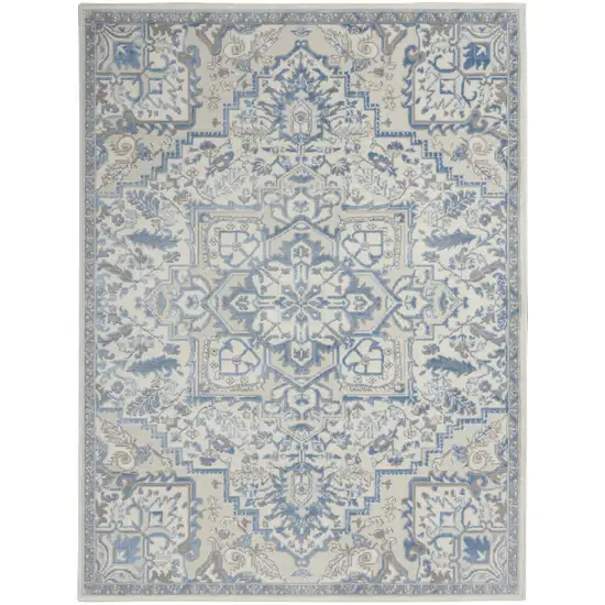 Ivory Blue and Gray Floral Medallion Non Skid Area Rug Photo 2