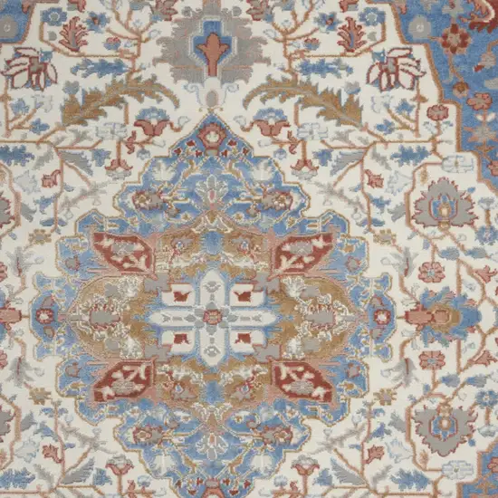 Ivory Blue and Gray Floral Non Skid Area Rug Photo 9