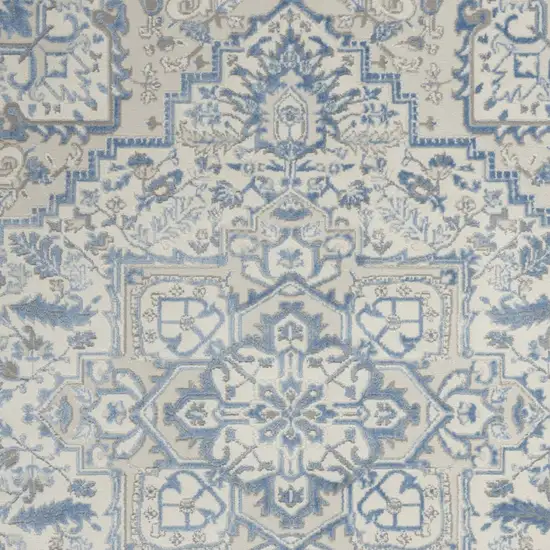 Ivory Blue and Gray Floral Non Skid Area Rug Photo 7