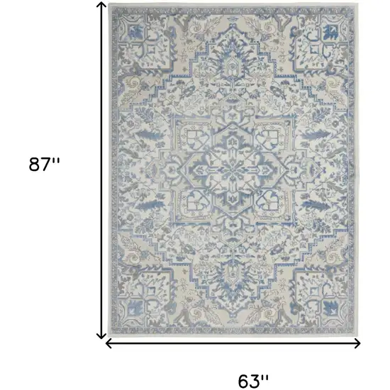 Ivory Blue and Gray Floral Non Skid Area Rug Photo 3