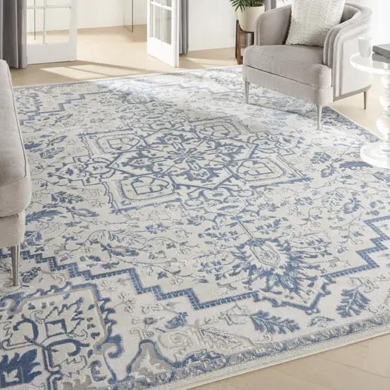 Ivory Blue and Gray Floral Non Skid Area Rug Photo 9