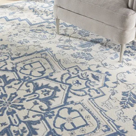 Ivory Blue and Gray Floral Non Skid Area Rug Photo 8