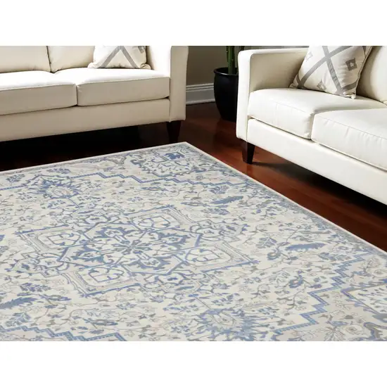 Ivory Blue and Gray Floral Non Skid Area Rug Photo 1