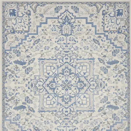 Ivory Blue and Gray Floral Non Skid Area Rug Photo 7