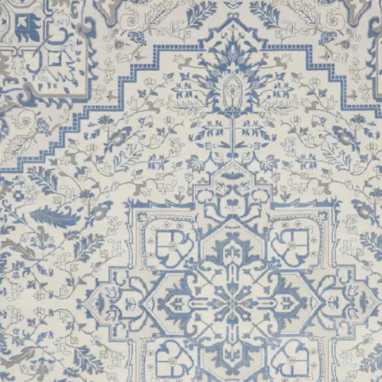 Ivory Blue and Gray Floral Non Skid Area Rug Photo 6