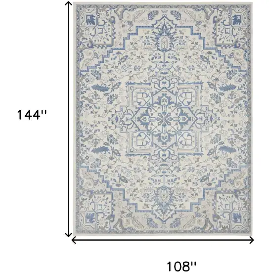 Ivory Blue and Gray Floral Non Skid Area Rug Photo 3