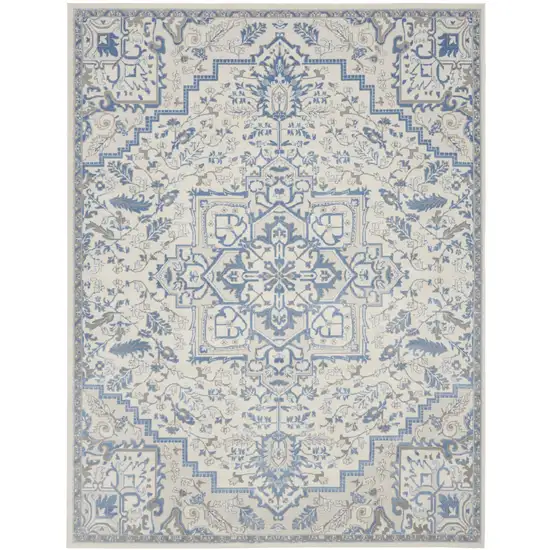 Ivory Blue and Gray Floral Non Skid Area Rug Photo 2