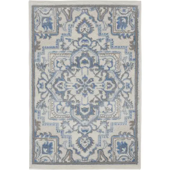 Ivory Blue and Gray Floral Non Skid Area Rug Photo 4