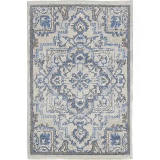 Ivory Blue and Gray Floral Non Skid Area Rug Photo 2