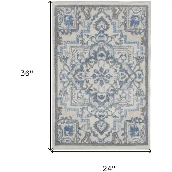 Ivory Blue and Gray Floral Non Skid Area Rug Photo 3