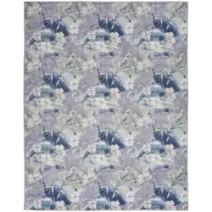 Photo of Ivory Blue and Gray Floral Power Loom Washable Non Skid Area Rug