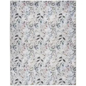 Photo of Ivory Blue and Gray Floral Power Loom Washable Non Skid Area Rug