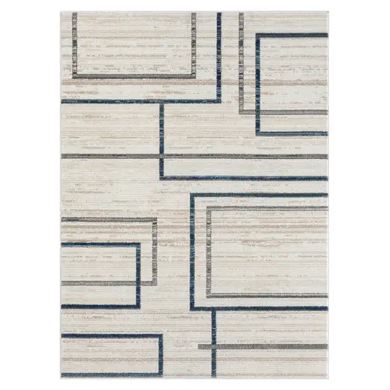 Ivory Blue and Gray Geometric Area Rug Photo 3