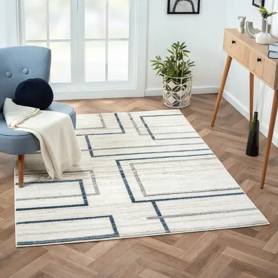 Ivory Blue and Gray Geometric Area Rug Photo 8