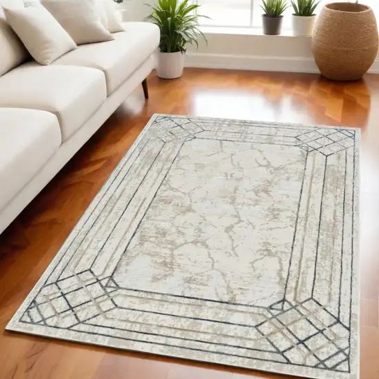 Ivory Blue and Gray Geometric Non Skid Area Rug Photo 1