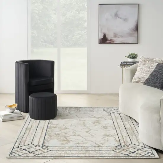 Ivory Blue and Gray Geometric Non Skid Area Rug Photo 8