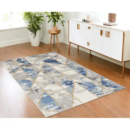 Ivory Blue and Gray Geometric Non Skid Area Rug Photo 1